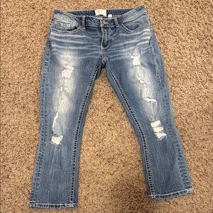 BKE Blue Straight Leg Jeans with Distressing